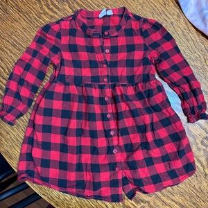 Gap Kids Red and Black Plaid Button-Up Dress XS